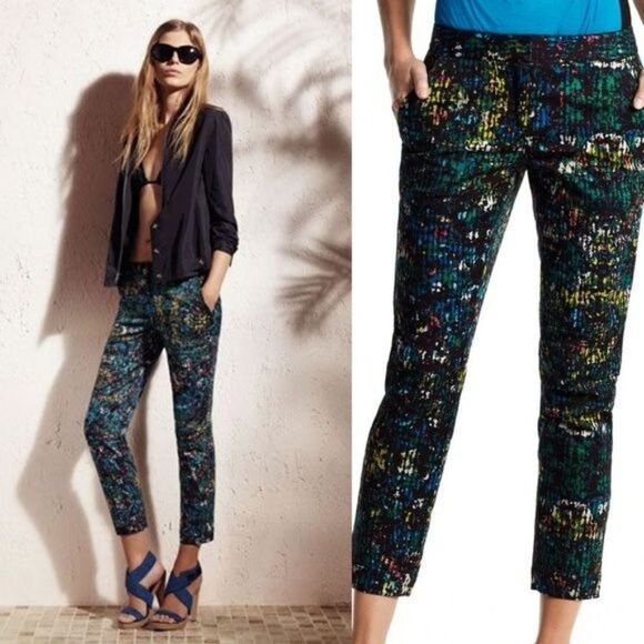 Derek Lam for Design Nation Black Multicolor Capri Pants Nightshade Cotton Sz 10 - Picture 2 of 9